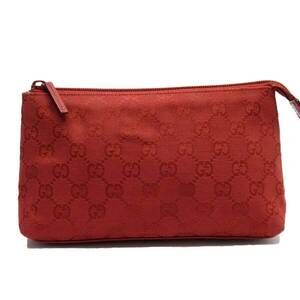 Gucci Clutch Bag Pouch GG Red Canvas Leather